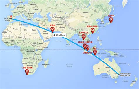 Madrid, Spain to Sydney, Australia .